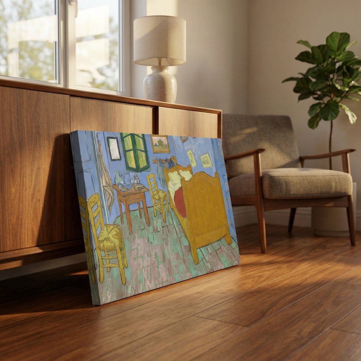 Van Gogh canvas styled in a modern living room