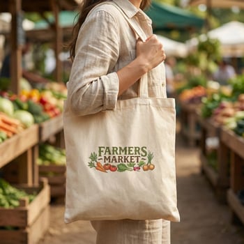 Lifestyle canvas tote bag at farmers market