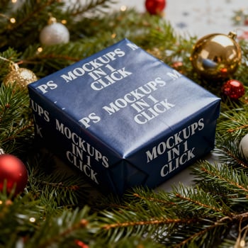 Wrapping paper flat lay with ribbon, tape, and scissors